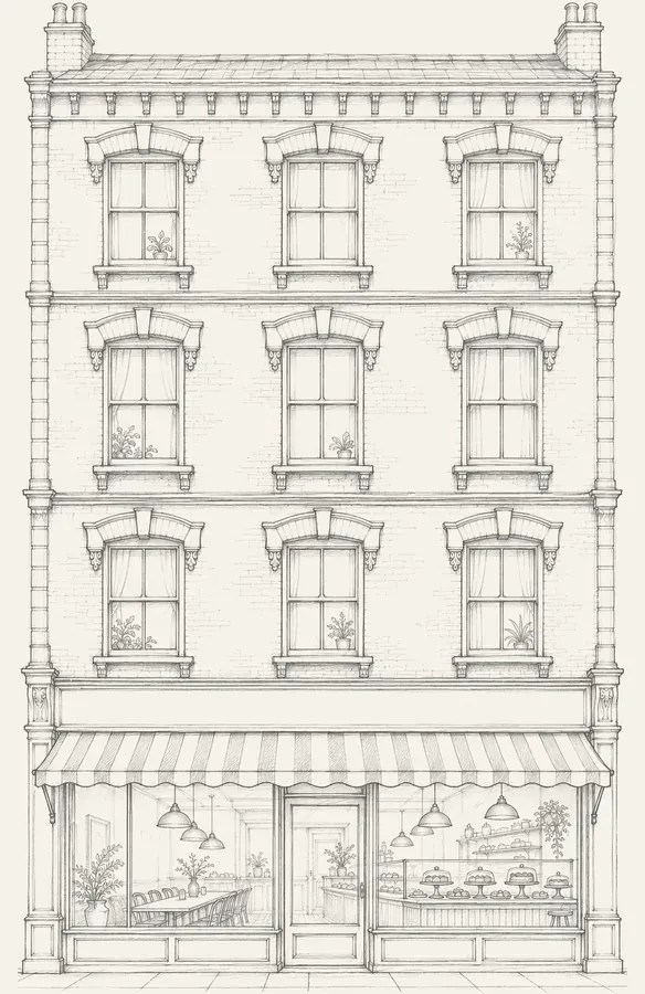 Placeholder pencil drawing of Dar Dessert Lounge, an example dessert lounge