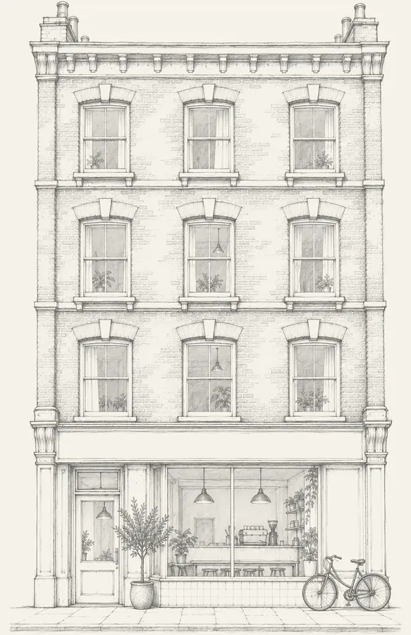 Placeholder pencil drawing of Nour Coffee, an example specialty coffee shop